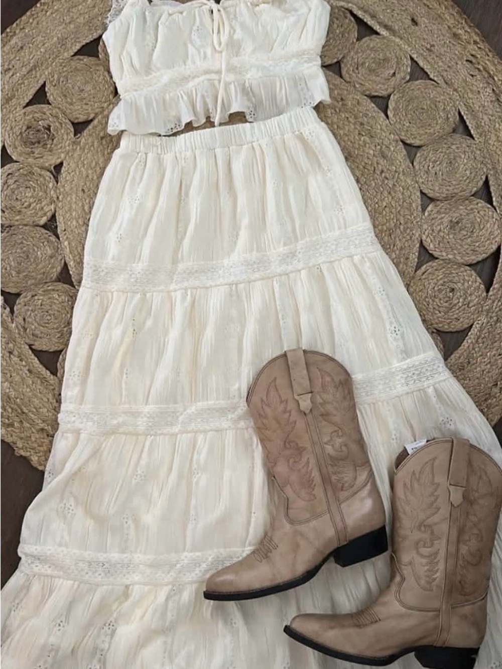 Boho Cream Maxi Skirt - Elegant Tiered Women's Skirt